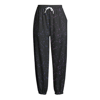 Purple Zodiac Stars Pattern Print Fleece Lined Knit Pants