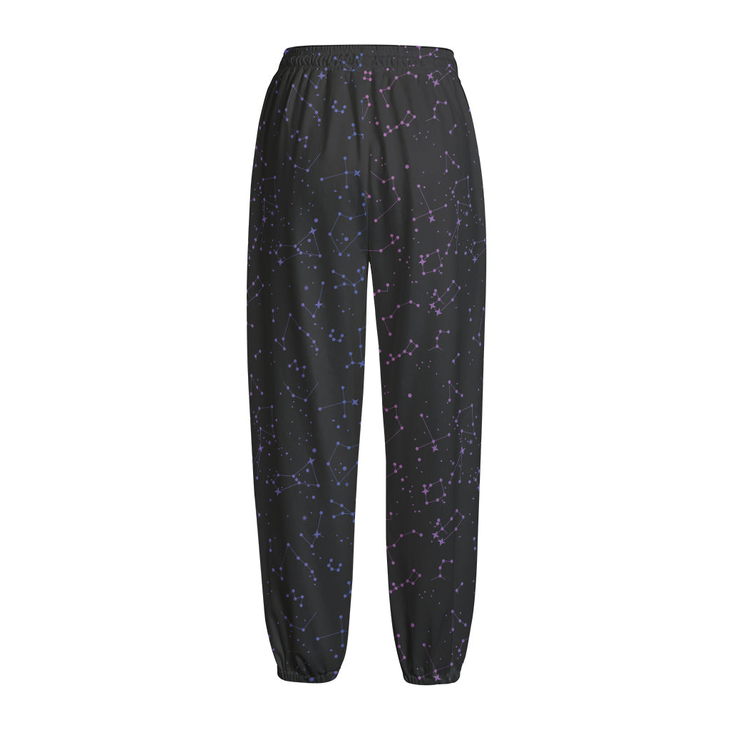 Purple Zodiac Stars Pattern Print Fleece Lined Knit Pants