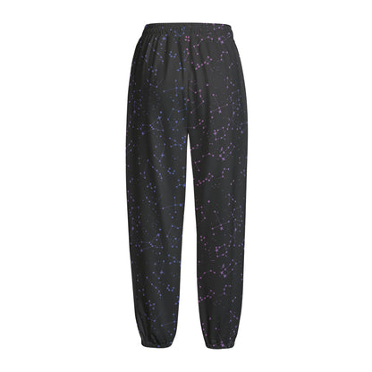 Purple Zodiac Stars Pattern Print Fleece Lined Knit Pants