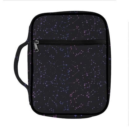Purple Zodiac Stars Pattern Print Front Pocket Bible Bag