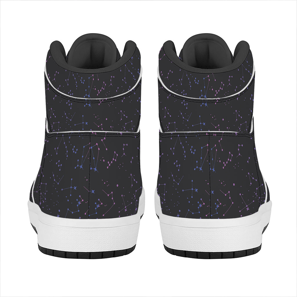 Purple Zodiac Stars Pattern Print High Top Leather Sneakers