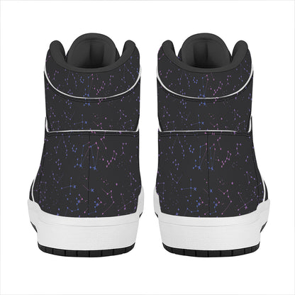 Purple Zodiac Stars Pattern Print High Top Leather Sneakers