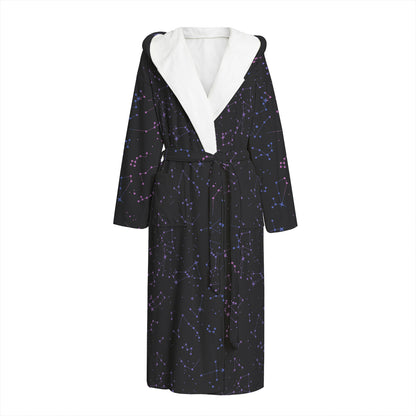 Purple Zodiac Stars Pattern Print Hooded Bathrobe