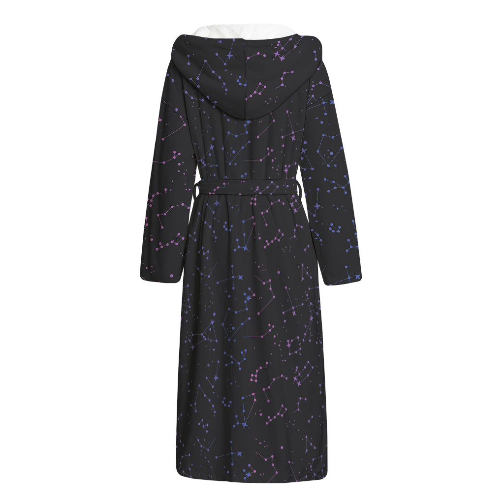 Purple Zodiac Stars Pattern Print Hooded Bathrobe