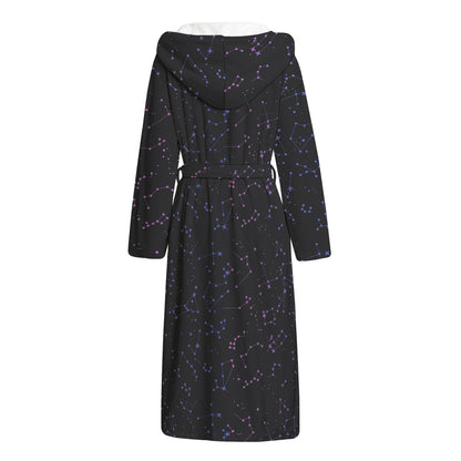 Purple Zodiac Stars Pattern Print Hooded Bathrobe