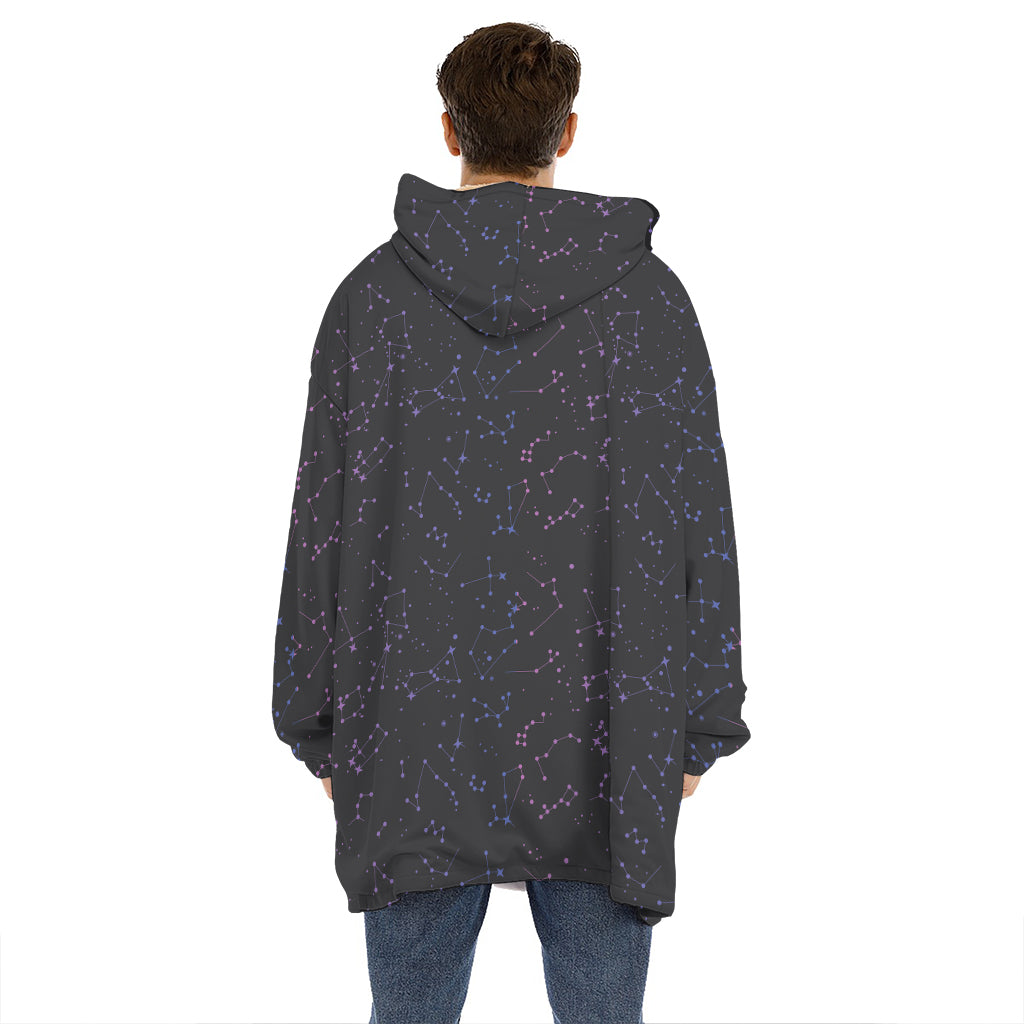 Purple Zodiac Stars Pattern Print Hoodie Blanket