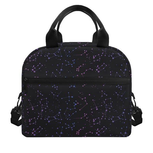 Purple Zodiac Stars Pattern Print Insulated Lunch Bag