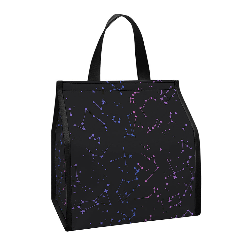 Purple Zodiac Stars Pattern Print Insulated Lunch Tote