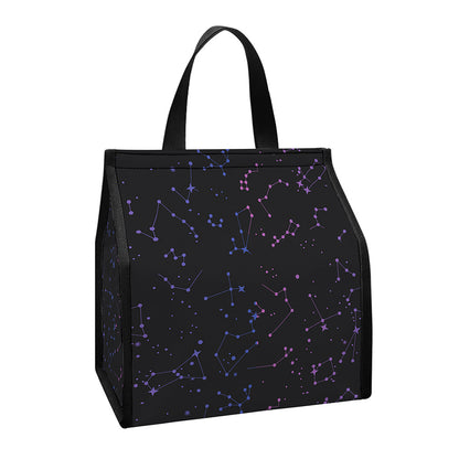 Purple Zodiac Stars Pattern Print Insulated Lunch Tote