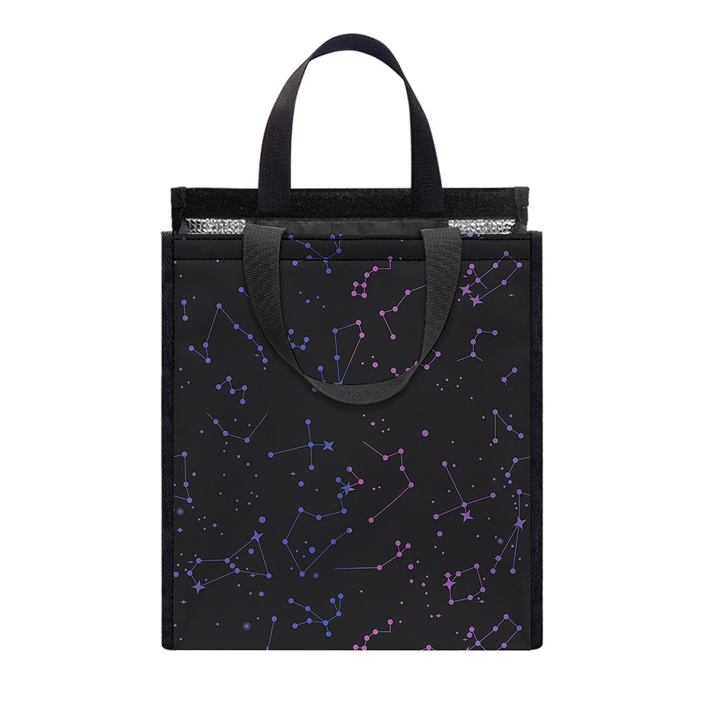 Purple Zodiac Stars Pattern Print Insulated Lunch Tote