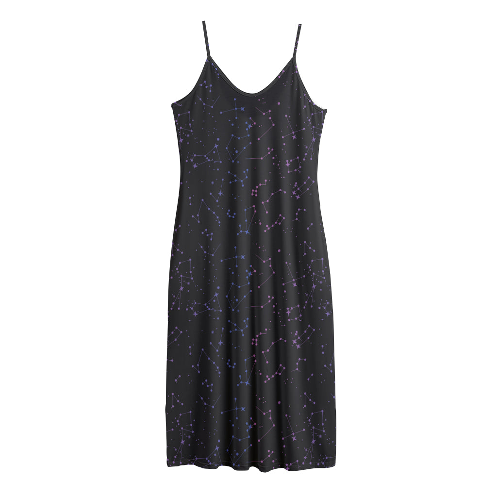 Purple Zodiac Stars Pattern Print Jersey Midi Cami Dress