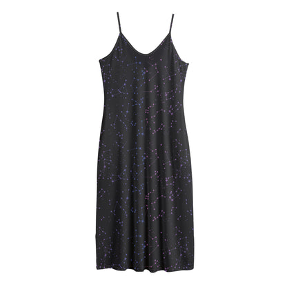 Purple Zodiac Stars Pattern Print Jersey Midi Cami Dress