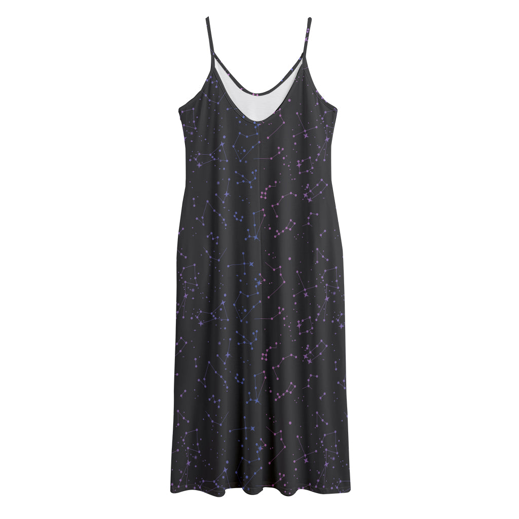 Purple Zodiac Stars Pattern Print Jersey Midi Cami Dress