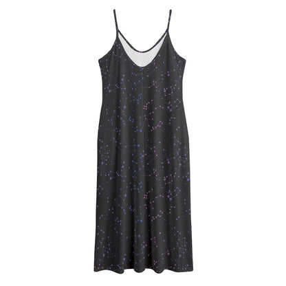 Purple Zodiac Stars Pattern Print Jersey Midi Cami Dress