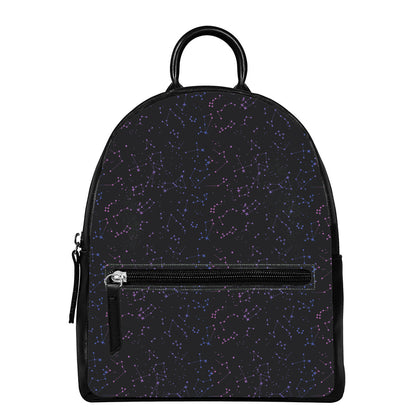 Purple Zodiac Stars Pattern Print Leather Backpack