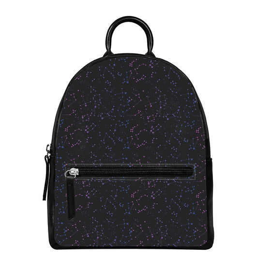 Purple Zodiac Stars Pattern Print Leather Backpack