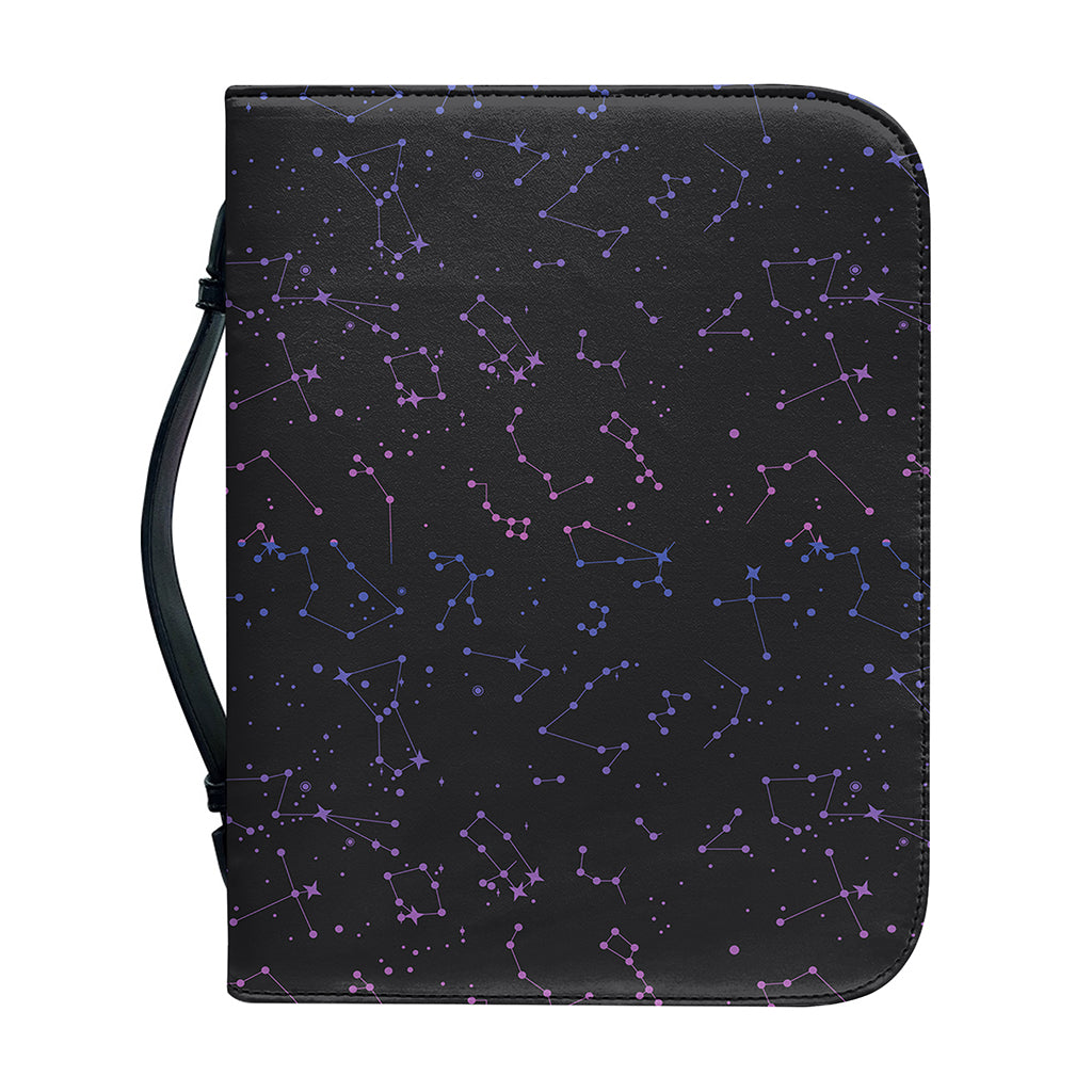 Purple Zodiac Stars Pattern Print Leather Bible Cover