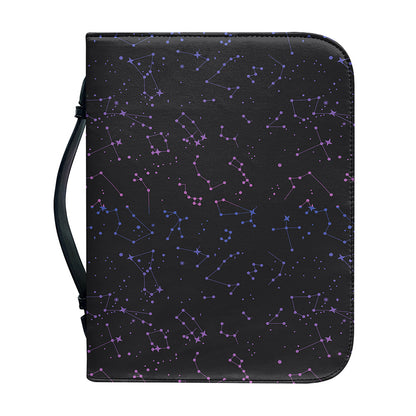 Purple Zodiac Stars Pattern Print Leather Bible Cover