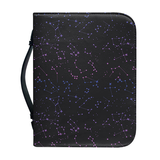 Purple Zodiac Stars Pattern Print Leather Bible Cover