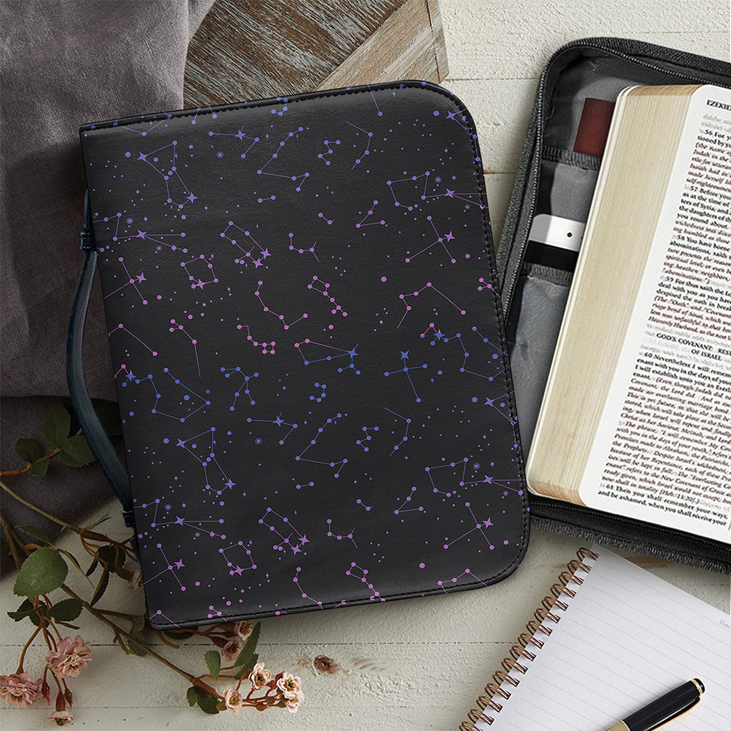 Purple Zodiac Stars Pattern Print Leather Bible Cover