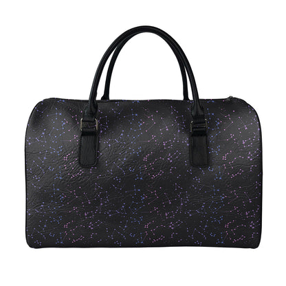 Purple Zodiac Stars Pattern Print Leather Duffle Bag