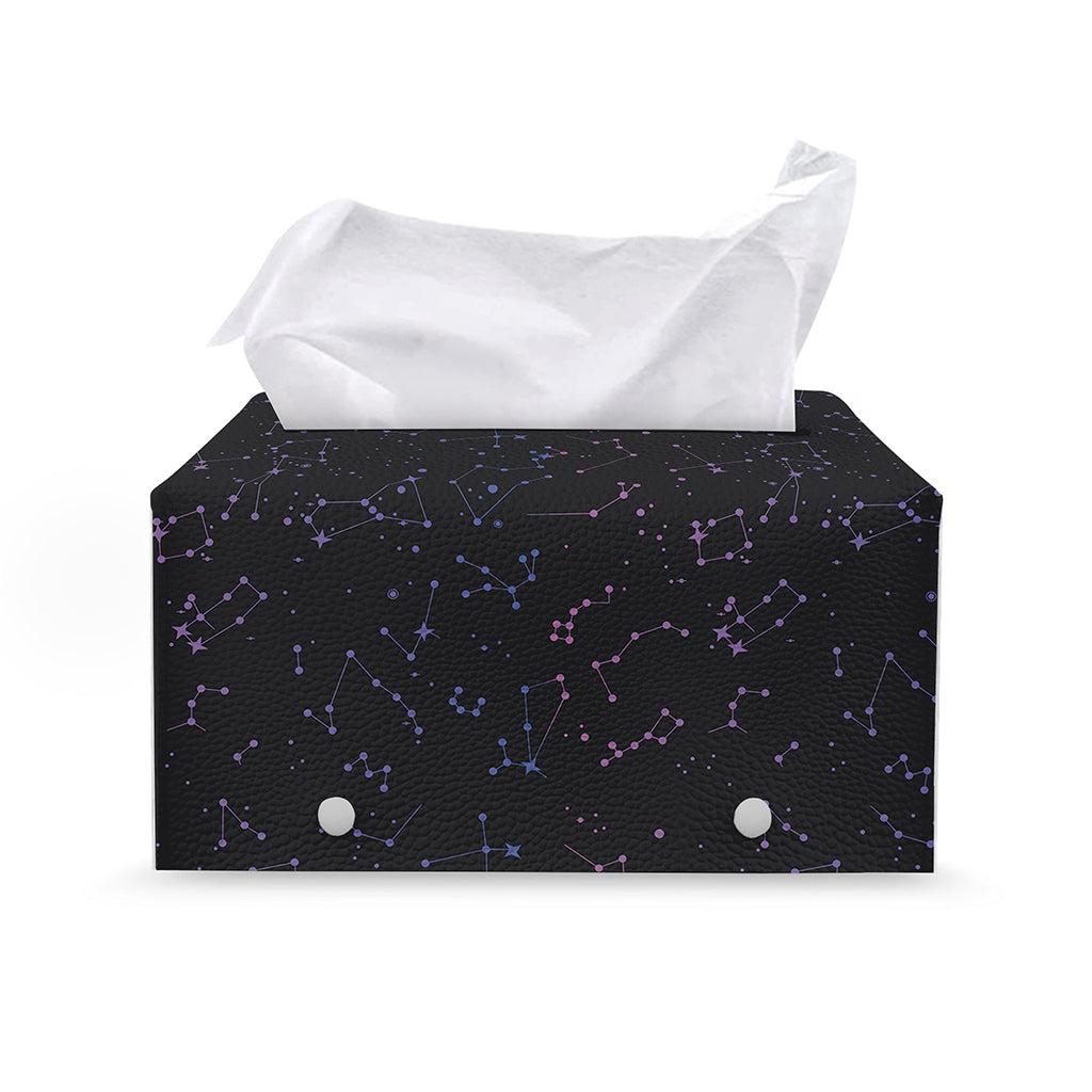 Purple Zodiac Stars Pattern Print Leather Tissue Box Cover