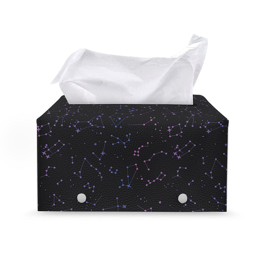 Purple Zodiac Stars Pattern Print Leather Tissue Box Cover