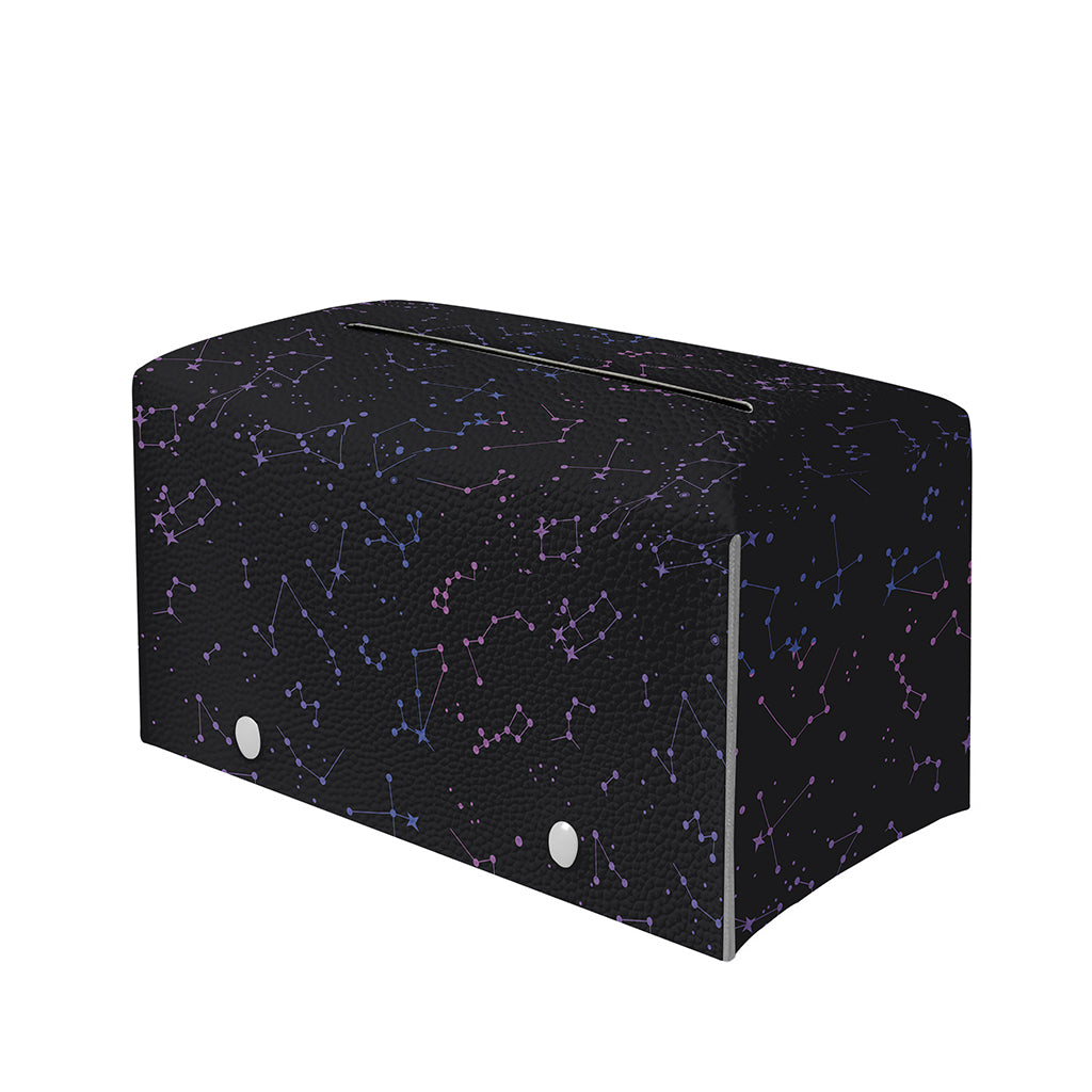 Purple Zodiac Stars Pattern Print Leather Tissue Box Cover