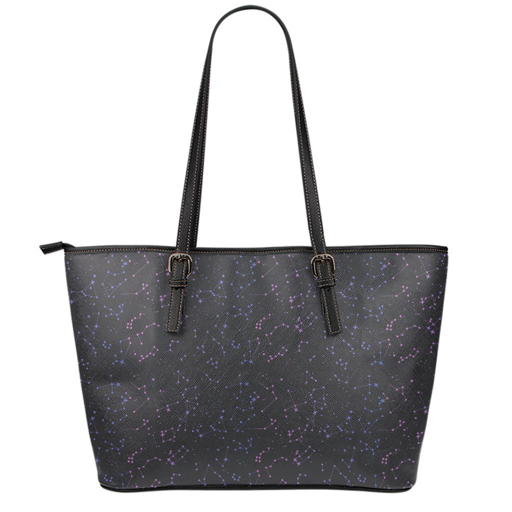 Purple Zodiac Stars Pattern Print Leather Tote Bag
