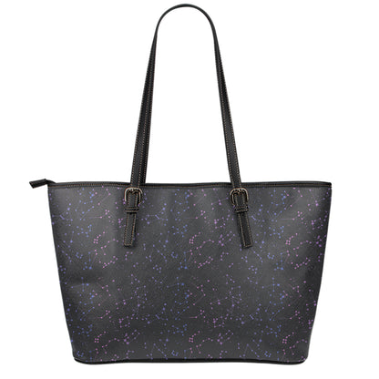 Purple Zodiac Stars Pattern Print Leather Tote Bag