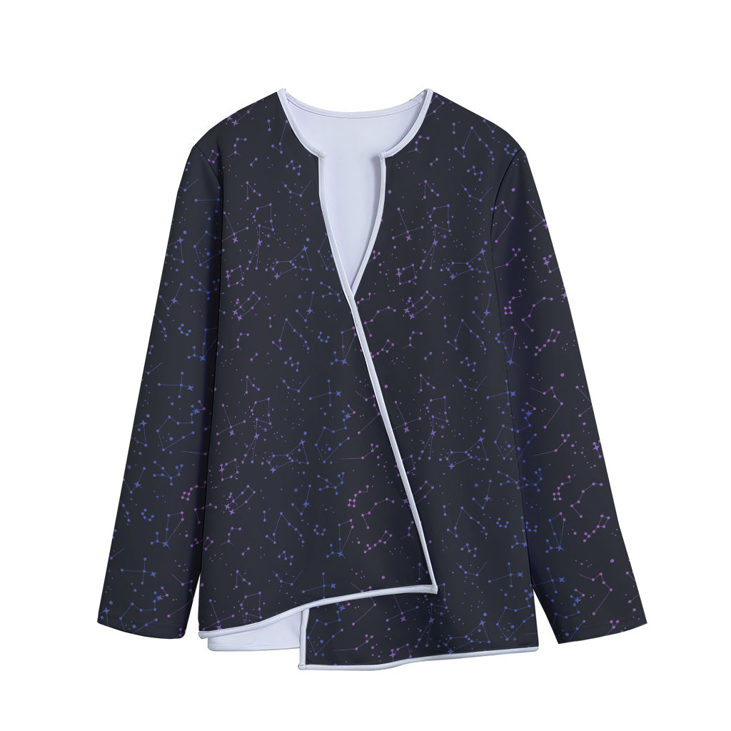 Purple Zodiac Stars Pattern Print Long Sleeve Short Coat