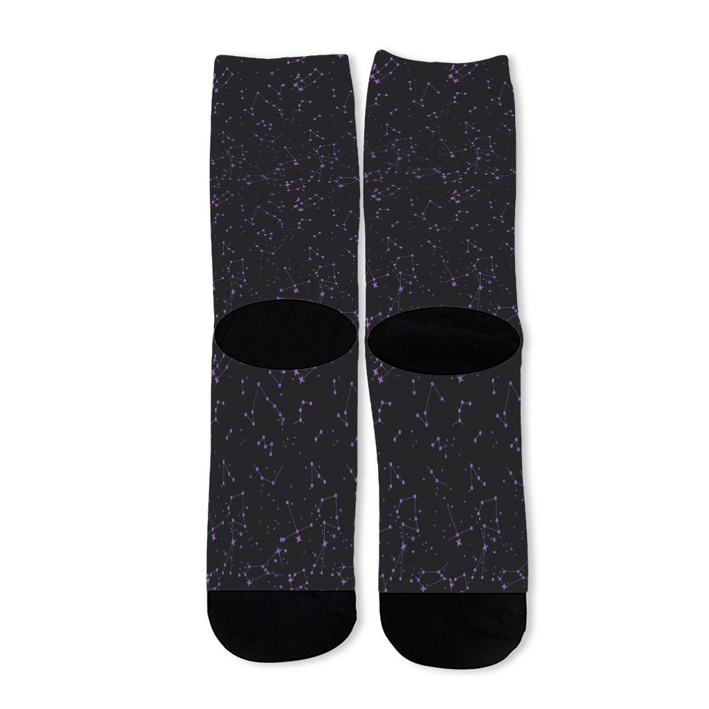 Purple Zodiac Stars Pattern Print Long Socks