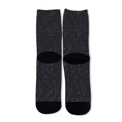 Purple Zodiac Stars Pattern Print Long Socks