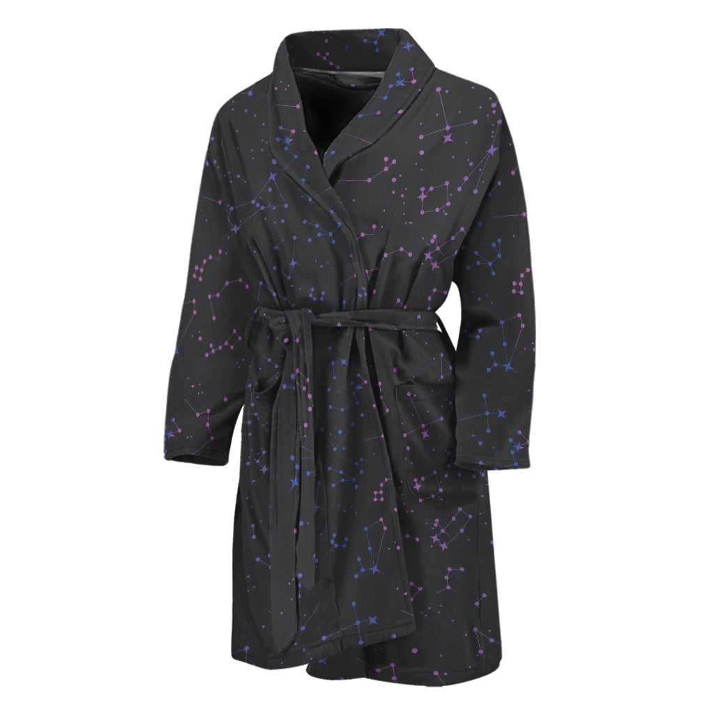 Purple Zodiac Stars Pattern Print Men's Bathrobe