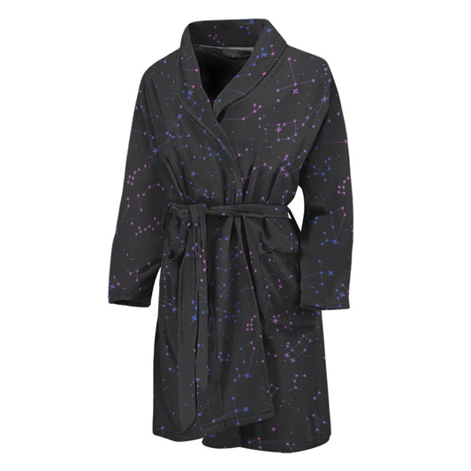 Purple Zodiac Stars Pattern Print Men's Bathrobe