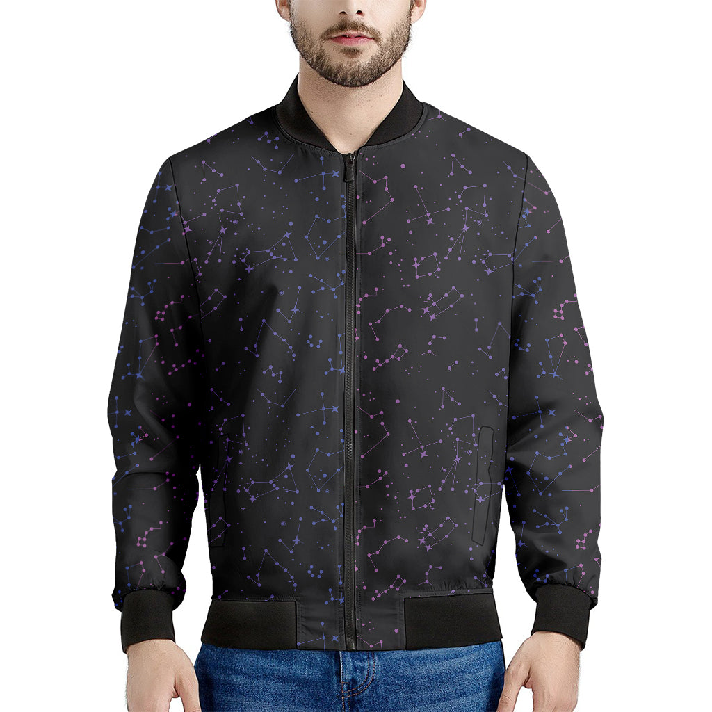 Purple Zodiac Stars Pattern Print Men's Bomber Jacket
