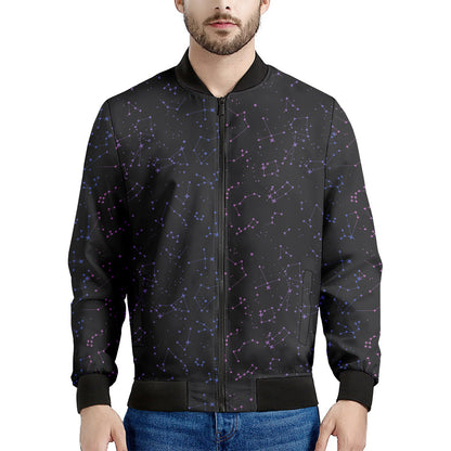 Purple Zodiac Stars Pattern Print Men's Bomber Jacket