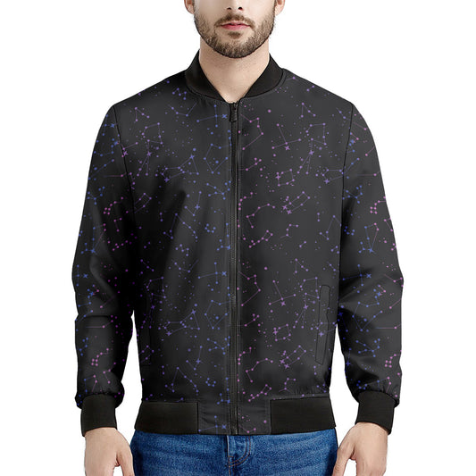 Purple Zodiac Stars Pattern Print Men's Bomber Jacket