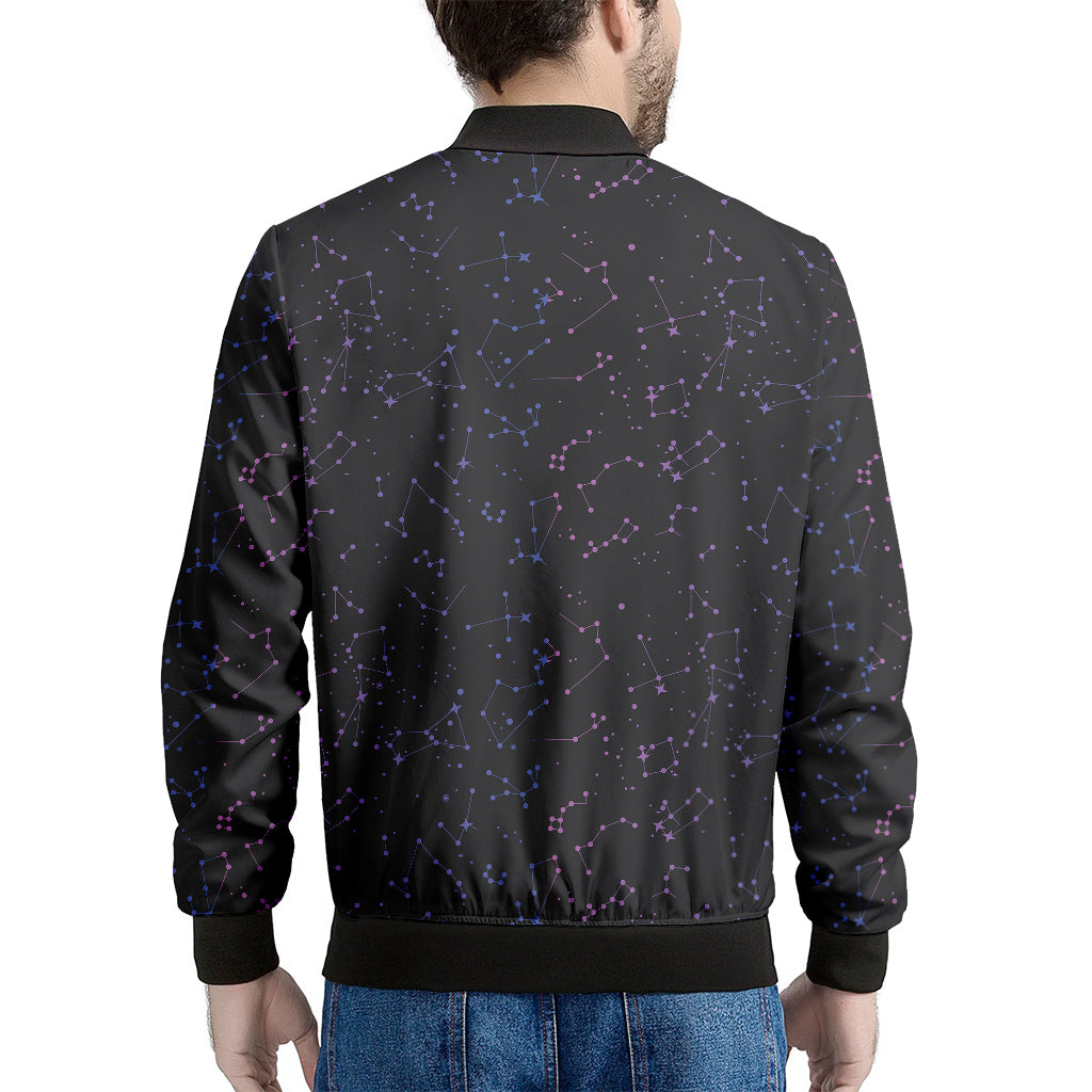 Purple Zodiac Stars Pattern Print Men's Bomber Jacket