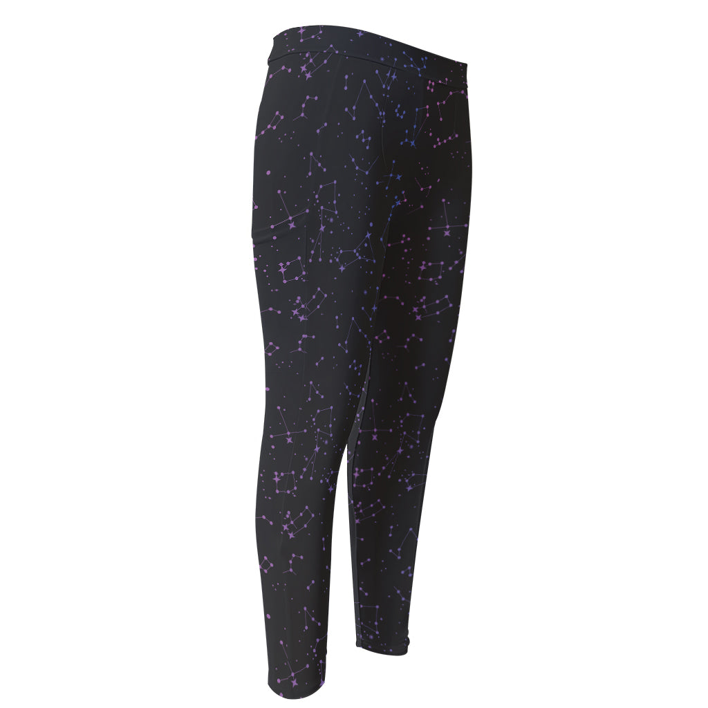 Purple Zodiac Stars Pattern Print Men's Compression Pants