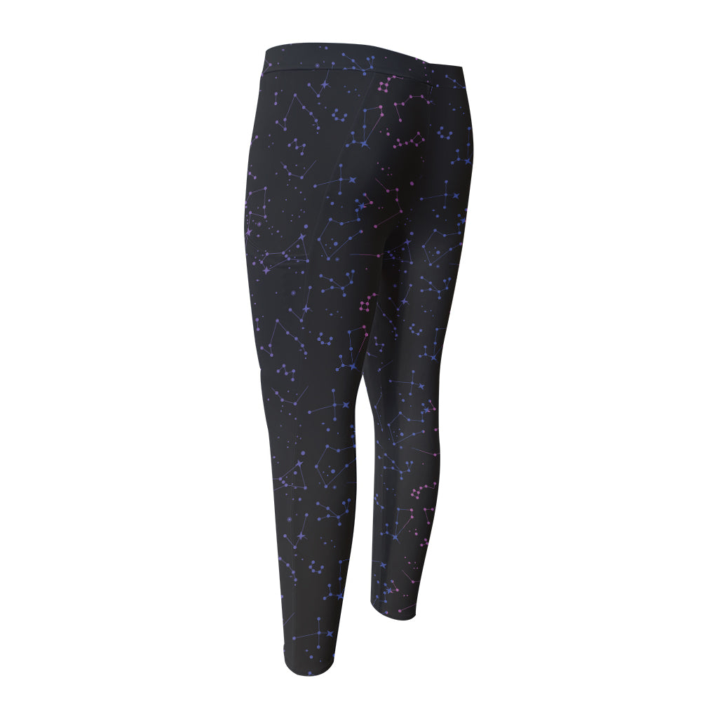 Purple Zodiac Stars Pattern Print Men's Compression Pants