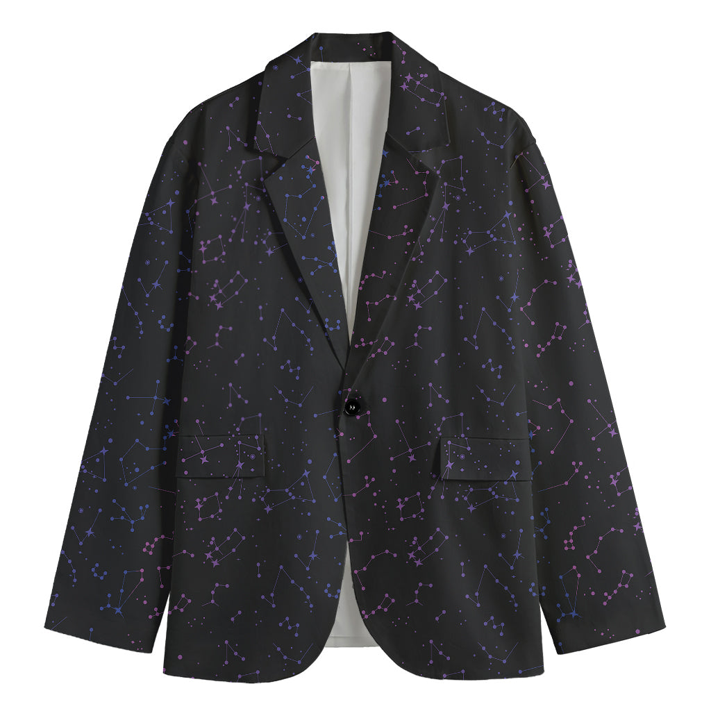 Purple Zodiac Stars Pattern Print Men's Cotton Blazer