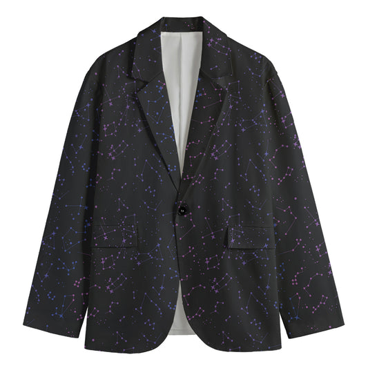 Purple Zodiac Stars Pattern Print Men's Cotton Blazer