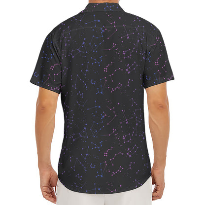 Purple Zodiac Stars Pattern Print Men's Deep V-Neck Shirt