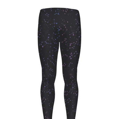 Purple Zodiac Stars Pattern Print Men's leggings