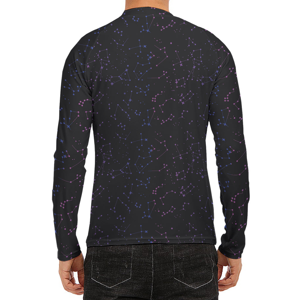 Purple Zodiac Stars Pattern Print Men's Long Sleeve Rash Guard