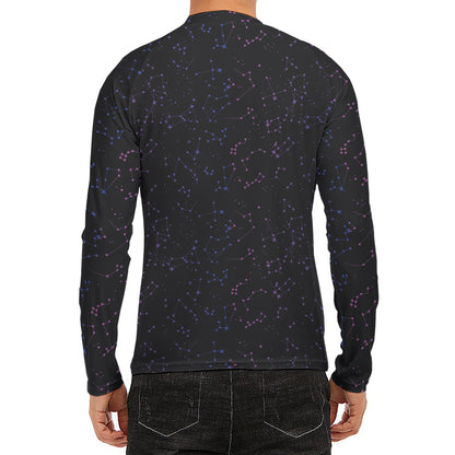 Purple Zodiac Stars Pattern Print Men's Long Sleeve Rash Guard