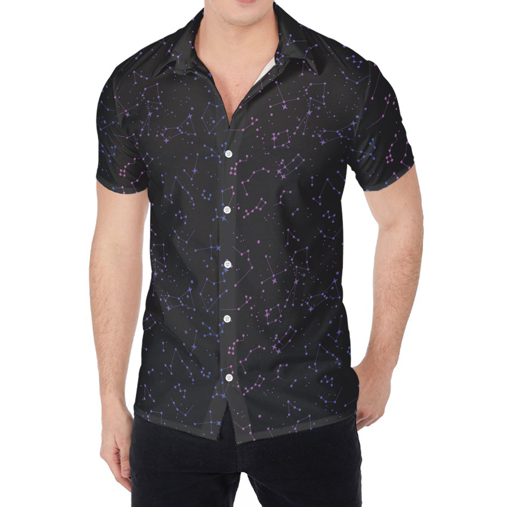 Purple Zodiac Stars Pattern Print Men's Shirt
