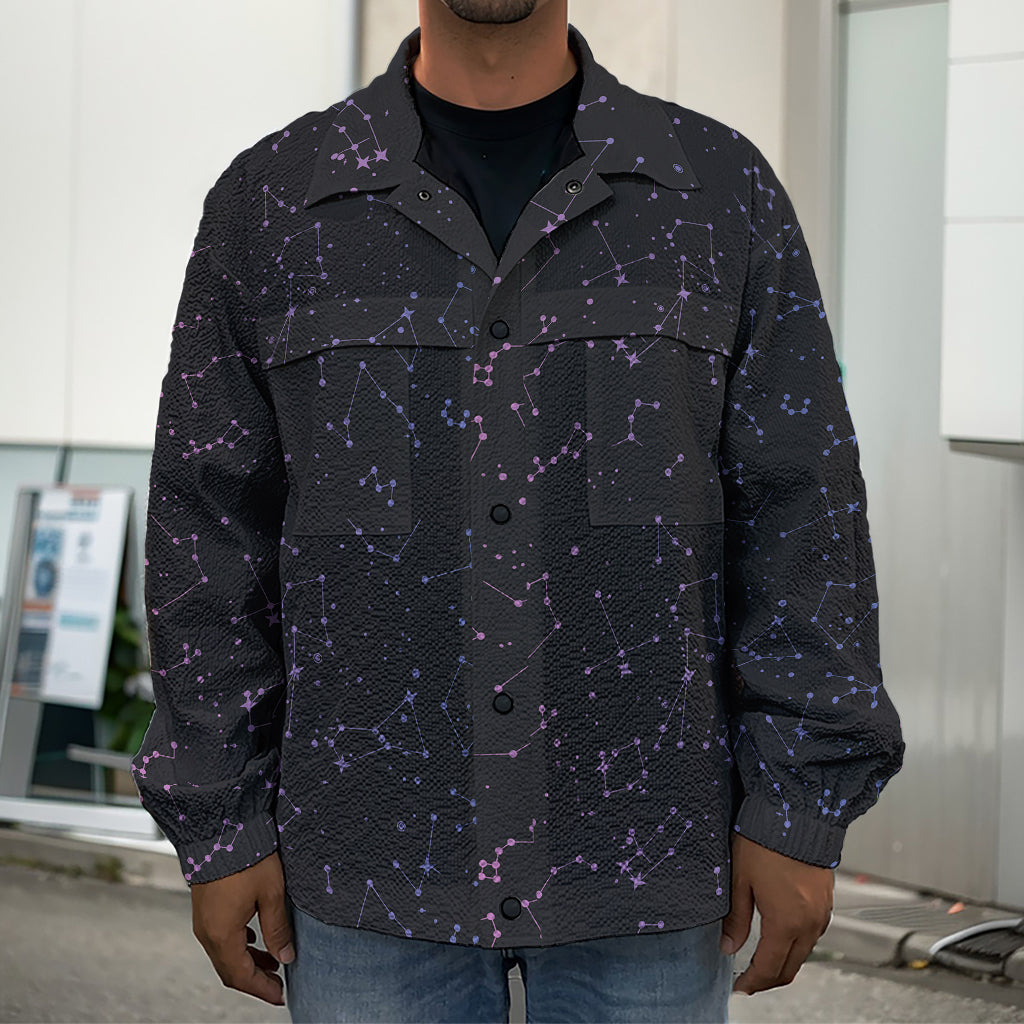 Purple Zodiac Stars Pattern Print Men's Shirt Jacket