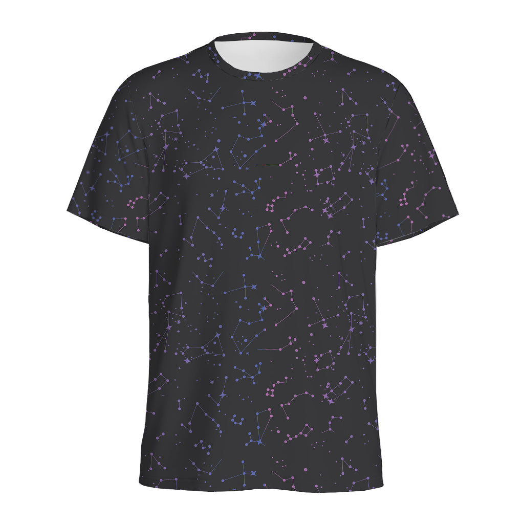 Purple Zodiac Stars Pattern Print Men's Sports T-Shirt